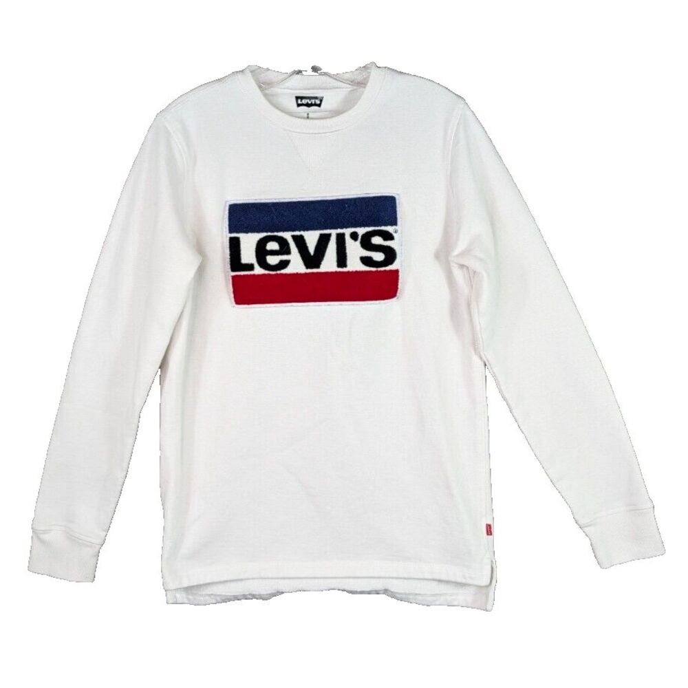 Levis Men's Sweatshirt Small White Raised‎ Levis Emblem Logo Split Hem Cotton
